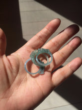 Load image into Gallery viewer, Size 7 3/4 100% natural type A icy watery oily dark green/blue/gray/purple/black one-piece carved dragon slim jadeite jade ring group PB117
