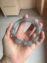 Load image into Gallery viewer, 60.8mm 100% natural black white (水墨) Quartzite (Shetaicui jade) 3D carved Cat bangle SY125
