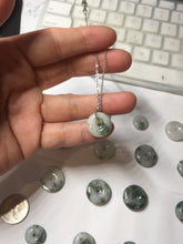 Load image into Gallery viewer, Type A 100% Natural dark green white forest Jadeite Safety Guardian Button donuts pendant BG206
