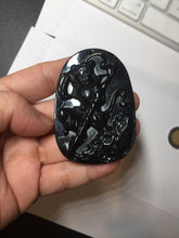 Load image into Gallery viewer, 100% Natural clear dark green/black jadeite jade(Mocui, 墨翠) Nezha(哪吒) defeated the dragon king Pendant/handhold worry stone BL139
