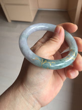 Load image into Gallery viewer, 55.8mm 100% Natural type A dark green purple carved and golden-painted chubby round cut Jadeite Jade bangle PA113-0385
