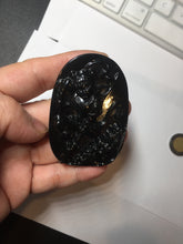 Load image into Gallery viewer, 100% Natural clear dark green/black jadeite jade(Mocui, 墨翠) Nezha(哪吒) defeated the dragon king Pendant/handhold worry stone BL139
