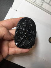 Load image into Gallery viewer, 100% Natural clear dark green/black jadeite jade(Mocui, 墨翠) Nezha(哪吒) defeated the dragon king Pendant/handhold worry stone BL139
