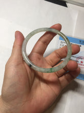 Load image into Gallery viewer, 57.4mm Certified Type A 100% Natural sunny green/white with dark green floating flowers super slim round cut Jadeite bangle PD48-5736
