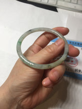 Load image into Gallery viewer, 57.4mm Certified Type A 100% Natural sunny green/white with dark green floating flowers super slim round cut Jadeite bangle PD48-5736
