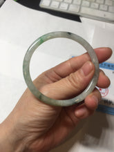 Load image into Gallery viewer, 57.4mm Certified Type A 100% Natural sunny green/white with dark green floating flowers super slim round cut Jadeite bangle PD48-5736
