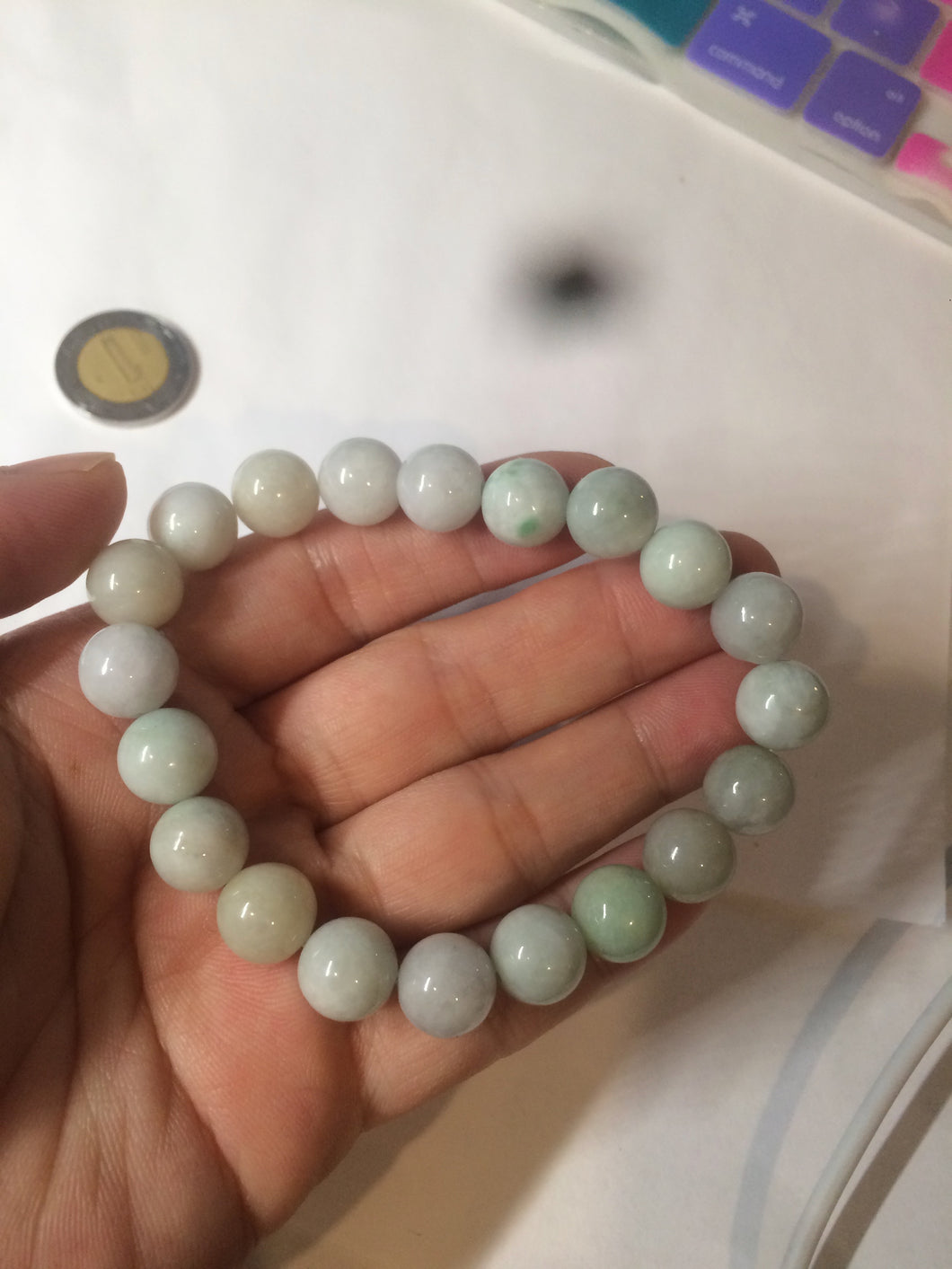 9.8-10mm 100% natural type A green/white jadeite jade beads bracelet group AZ140