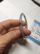 Load image into Gallery viewer, 57.4mm Certified Type A 100% Natural sunny green/white with dark green floating flowers super slim round cut Jadeite bangle PD48-5736
