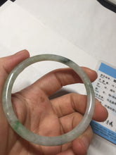 Load image into Gallery viewer, 57.4mm Certified Type A 100% Natural sunny green/white with dark green floating flowers super slim round cut Jadeite bangle PD48-5736
