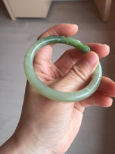 Load image into Gallery viewer, 54.3mm certificated 100% Natural green/gray 翠青 with carved peony slim nephrite Jade bangle HHE101-8780
