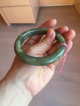 Load image into Gallery viewer, 57.4mm 100% natural certified dark green/gray Hetian nephrite jade bangle HF69-6454
