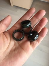 Load image into Gallery viewer, 100% natural type A black/dark green (Mocui, 墨翠) broad jadeite jade band ring thumb ring BK105
