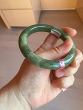 Load image into Gallery viewer, 57.4mm 100% natural certified dark green/gray Hetian nephrite jade bangle HF69-6454
