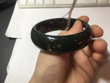 Load image into Gallery viewer, 57.5mm 100% Natural dark green/black meteorite Stellar Night sky broad style nephrite Jade bangle HF109-0066
