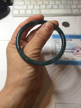 Load image into Gallery viewer, 56mm Certified Type A 100% Natural dark green/blue/gray Guatemala slim round cut Jadeite bangle PA90-2065
