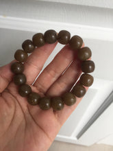 Load image into Gallery viewer, 100% Natural 12x11mm dark sugar brown black vintage style nephrite Hetian Jade bead bracelet HF82
