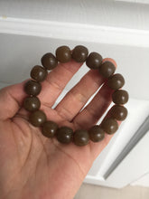 Load image into Gallery viewer, 100% Natural 12x11mm dark sugar brown black vintage style nephrite Hetian Jade bead bracelet HF82
