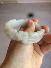 Load image into Gallery viewer, 55.5mm 100% natural light pale pink/white/beige Quartzite (Shetaicui jade) carved flowers bangle XY15
