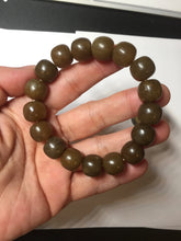 Load image into Gallery viewer, 100% Natural 12x11mm dark sugar brown black vintage style nephrite Hetian Jade bead bracelet HF82
