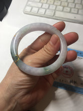 Load image into Gallery viewer, 54mm 100% Natural type A dark green purple white carved plum bossom and golden-painted Jadeite Jade bangle BP166-0266
