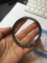 Load image into Gallery viewer, 58.5mm Certified Type A 100% Natural icy watery green/blue/black/gray slim round cut Guatemala Jadeite bangle PC91-3364

