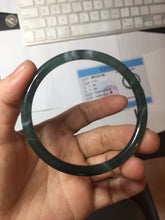 Load image into Gallery viewer, 58.5mm Certified Type A 100% Natural icy watery green/blue/black/gray slim round cut Guatemala Jadeite bangle PC91-3364
