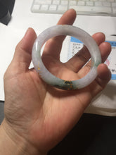 Load image into Gallery viewer, 54mm 100% Natural type A dark green purple white carved plum bossom and golden-painted Jadeite Jade bangle BP166-0266
