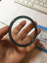 Load image into Gallery viewer, 56.5mm Certified Type A 100% Natural icy watery deep sea dark green/blue/gray/black Guatemala slim round cut Jadeite bangle PC92-3374
