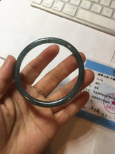 Load image into Gallery viewer, 56.5mm Certified Type A 100% Natural icy watery deep sea dark green/blue/gray/black Guatemala slim round cut Jadeite bangle PC92-3374
