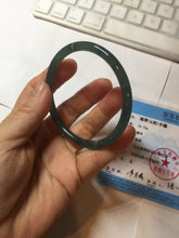 Load image into Gallery viewer, 56.5mm Certified Type A 100% Natural icy watery deep sea dark green/blue/gray/black Guatemala slim round cut Jadeite bangle PC92-3374
