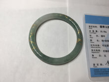 Load image into Gallery viewer, 57.5mm 100% Natural type A light green white carved and golden-painted round cut Jadeite Jade bangle BP167-0276
