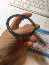 Load image into Gallery viewer, 56.5mm Certified Type A 100% Natural icy watery deep sea dark green/blue/gray/black Guatemala slim round cut Jadeite bangle PC92-3374
