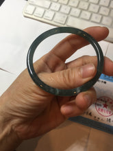 Load image into Gallery viewer, 56.5mm Certified Type A 100% Natural icy watery deep sea dark green/blue/gray/black Guatemala slim round cut Jadeite bangle PC92-3374
