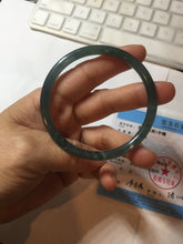 Load image into Gallery viewer, 56.5mm Certified Type A 100% Natural icy watery deep sea dark green/blue/gray/black Guatemala slim round cut Jadeite bangle PC92-3374

