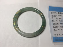 Load image into Gallery viewer, 57.5mm 100% Natural type A light green white carved and golden-painted round cut Jadeite Jade bangle BP167-0276
