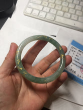 Load image into Gallery viewer, 57.5mm 100% Natural type A light green white carved and golden-painted round cut Jadeite Jade bangle BP167-0276
