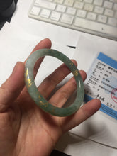 Load image into Gallery viewer, 57.5mm 100% Natural type A light green white carved and golden-painted round cut Jadeite Jade bangle BP167-0276
