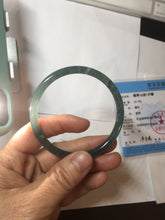 Load image into Gallery viewer, 56.5mm Certified Type A 100% Natural icy watery deep sea dark green/blue/gray/black Guatemala slim round cut Jadeite bangle PC92-3374
