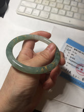 Load image into Gallery viewer, 57.5mm 100% Natural type A light green white carved and golden-painted round cut Jadeite Jade bangle BP167-0276
