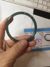 Load image into Gallery viewer, 56.5mm Certified Type A 100% Natural icy watery deep sea dark green/blue/gray/black Guatemala slim round cut Jadeite bangle PC92-3374
