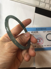 Load image into Gallery viewer, 56.5mm Certified Type A 100% Natural icy watery deep sea dark green/blue/gray/black Guatemala slim round cut Jadeite bangle PC92-3374
