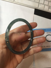 Load image into Gallery viewer, 56.5mm Certified Type A 100% Natural icy watery deep sea dark green/blue/gray/black Guatemala slim round cut Jadeite bangle PC92-3374
