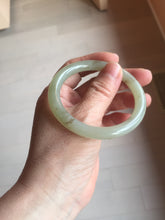 Load image into Gallery viewer, 53mm 100% Natural icy watery light green with floating dandelions round cut nephrite bangle HF99
