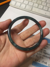Load image into Gallery viewer, 58.4mm Certified Type A 100% Natural dark green/blue/gray with flying snow Guatemala slim round cut Jadeite bangle PD50-5519

