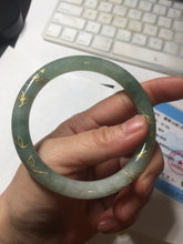 Load image into Gallery viewer, 57.5mm 100% Natural type A light green white carved and golden-painted round cut Jadeite Jade bangle BP167-0276
