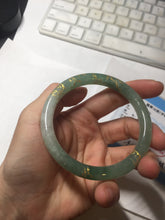 Load image into Gallery viewer, 57.5mm 100% Natural type A light green white carved and golden-painted round cut Jadeite Jade bangle BP167-0276
