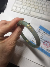 Load image into Gallery viewer, 57.5mm 100% Natural type A light green white carved and golden-painted round cut Jadeite Jade bangle BP167-0276
