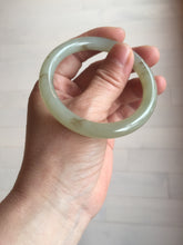 Load image into Gallery viewer, 53mm 100% Natural icy watery light green with floating dandelions round cut nephrite bangle HF99
