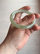 Load image into Gallery viewer, 53mm 100% Natural icy watery light green with floating dandelions round cut nephrite bangle HF99

