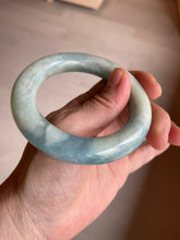 Load image into Gallery viewer, 52.8mm 100% natural blue/white Quartzite (Shetaicui jade) Blue sky and white clouds chubby round cut bangle SY27
